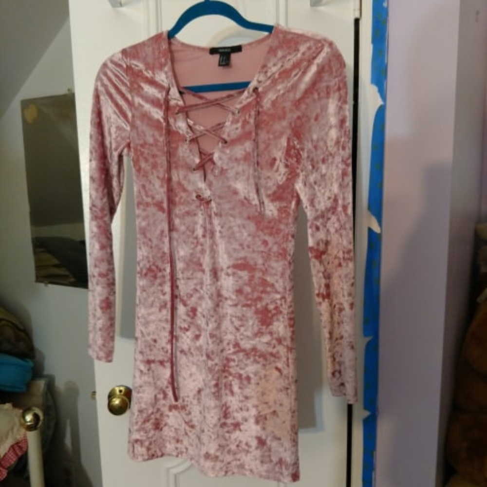 Pink crushed velvet dress